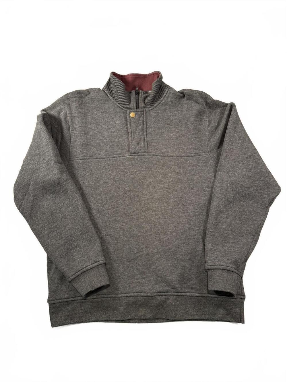 Orvis Mens Quarter Zip Pullover Sweatshirt Medium Gray Snap Mock Neck